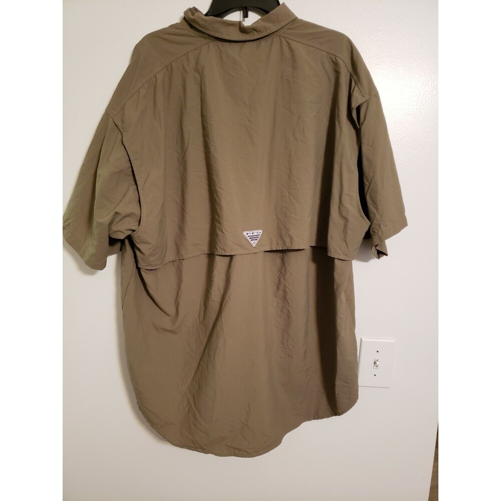 Columbia PFG Button Up Shirt 2XL Tan Khaki 100% Cotton Vented Back